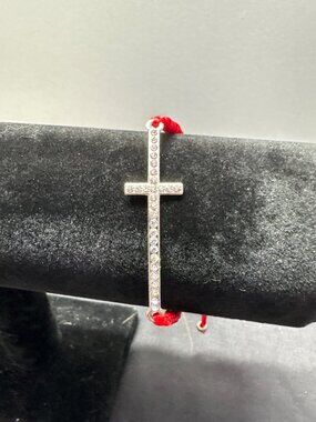 Red Adjustable Bracelet With Rhinestone Cross By Della Collection